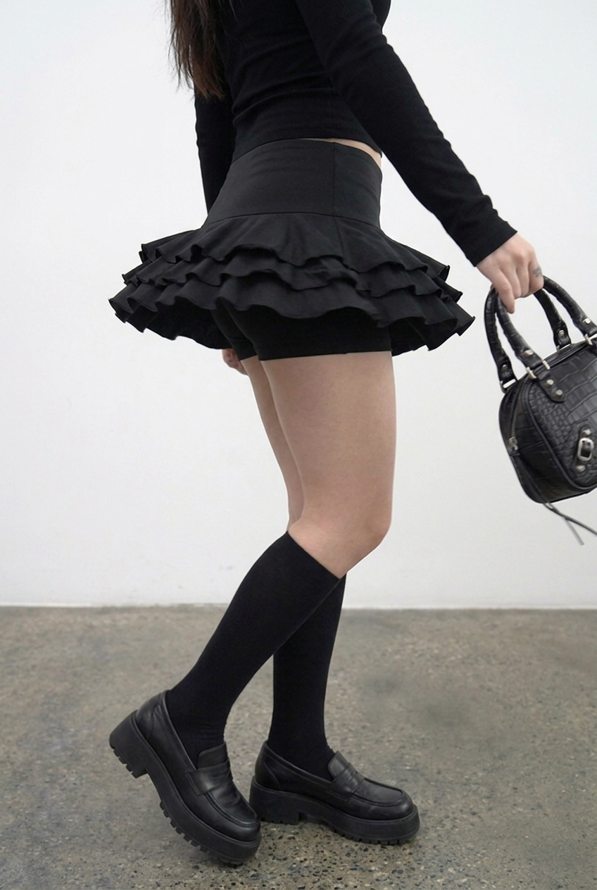 Black Tiered Frill Skort