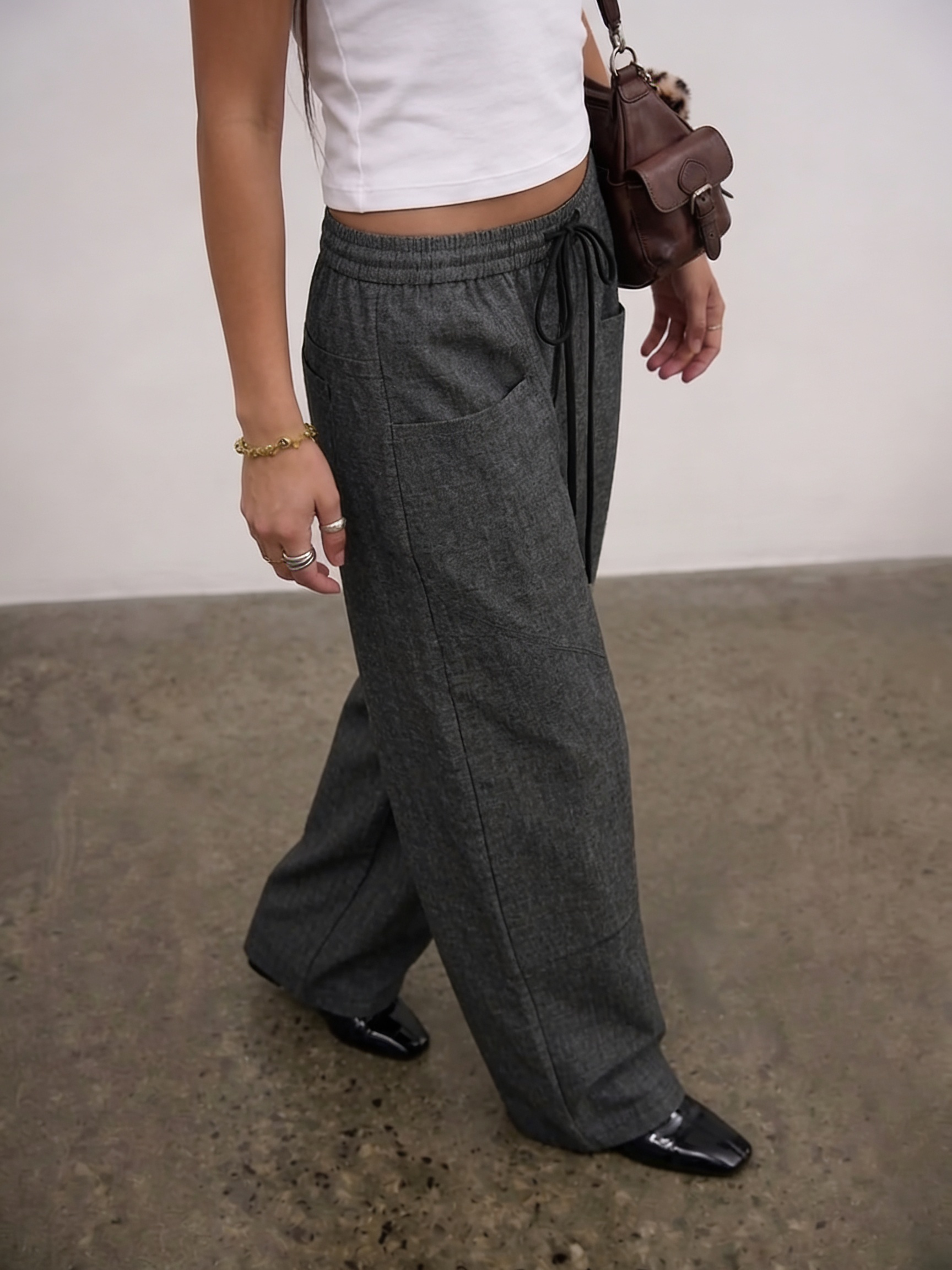 Black Elastic-Waist Trousers
