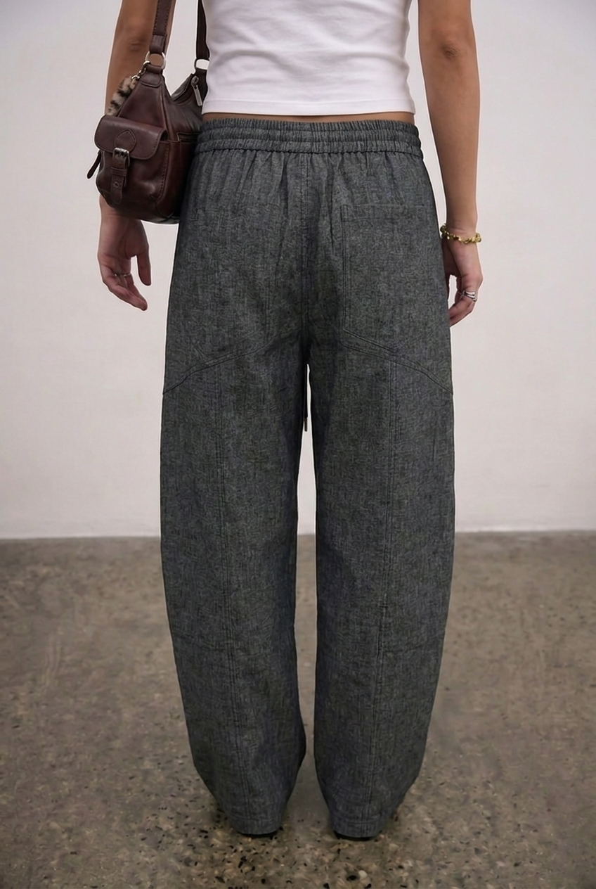 Black Elastic-Waist Trousers