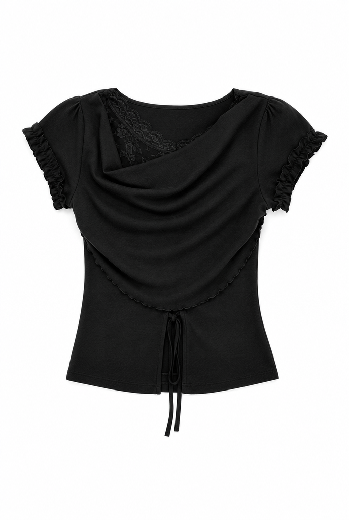 Black Cowl Lace Top