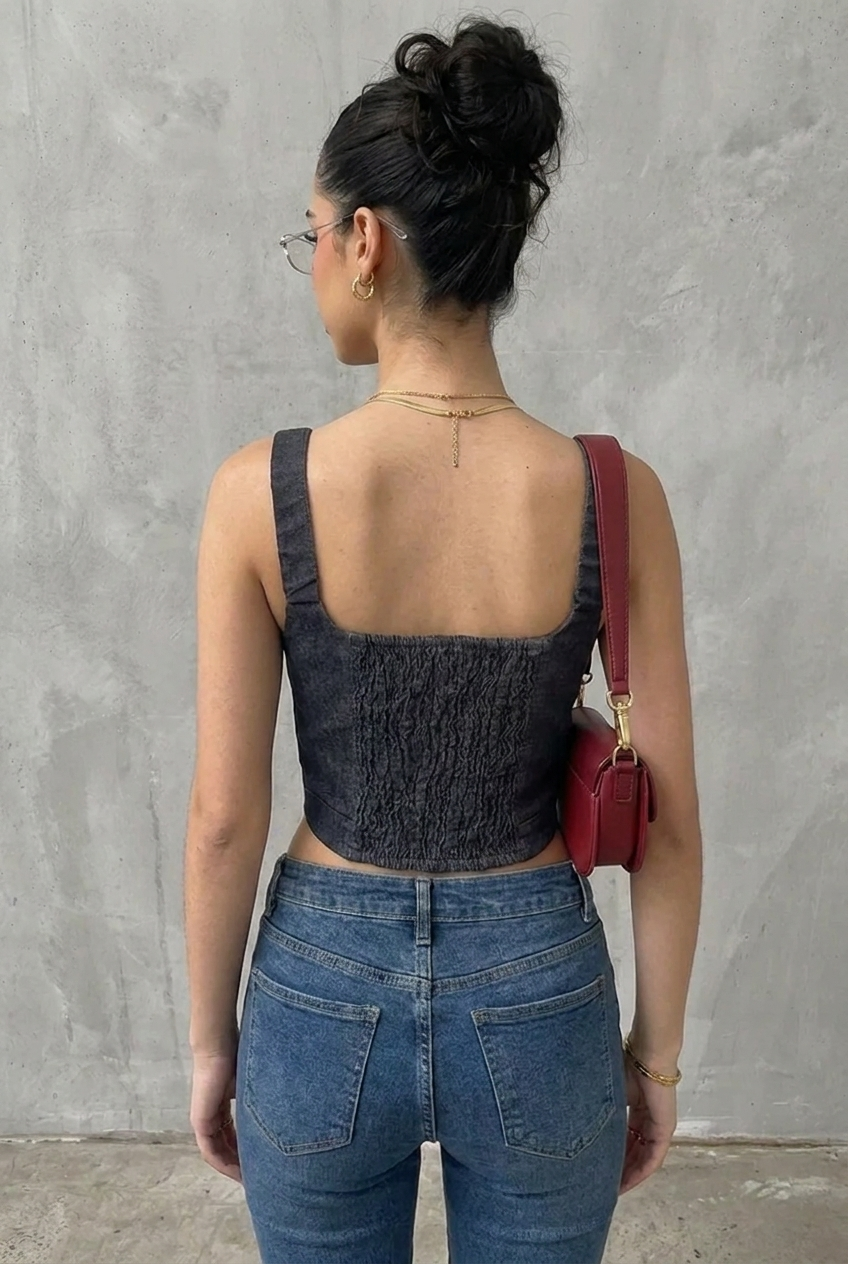 Navy Felony Denim Corset
