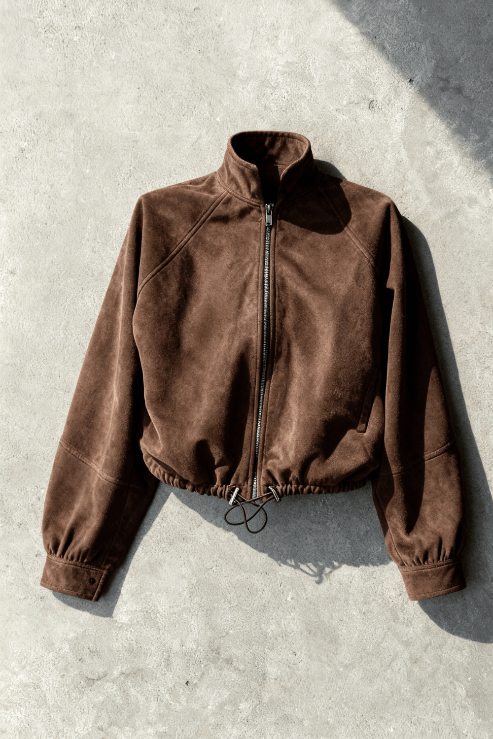 Mocha Suede Nari Bomber Jacket - BEEGLEE