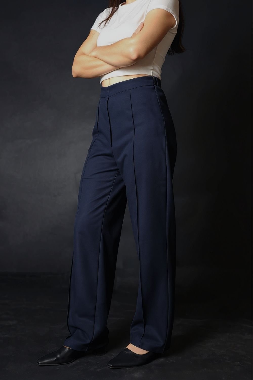Navy High Rise Tapered Pants - Main Image