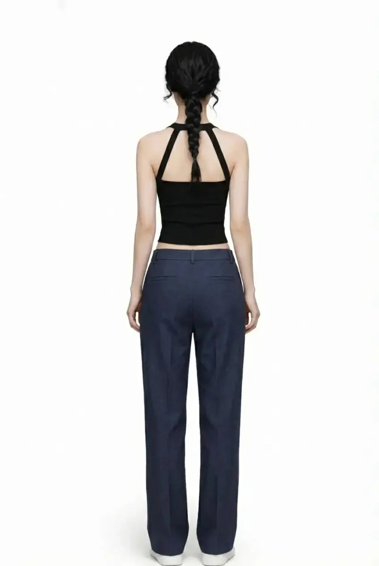 Navy High Rise Tapered Pants - BEEGLEE