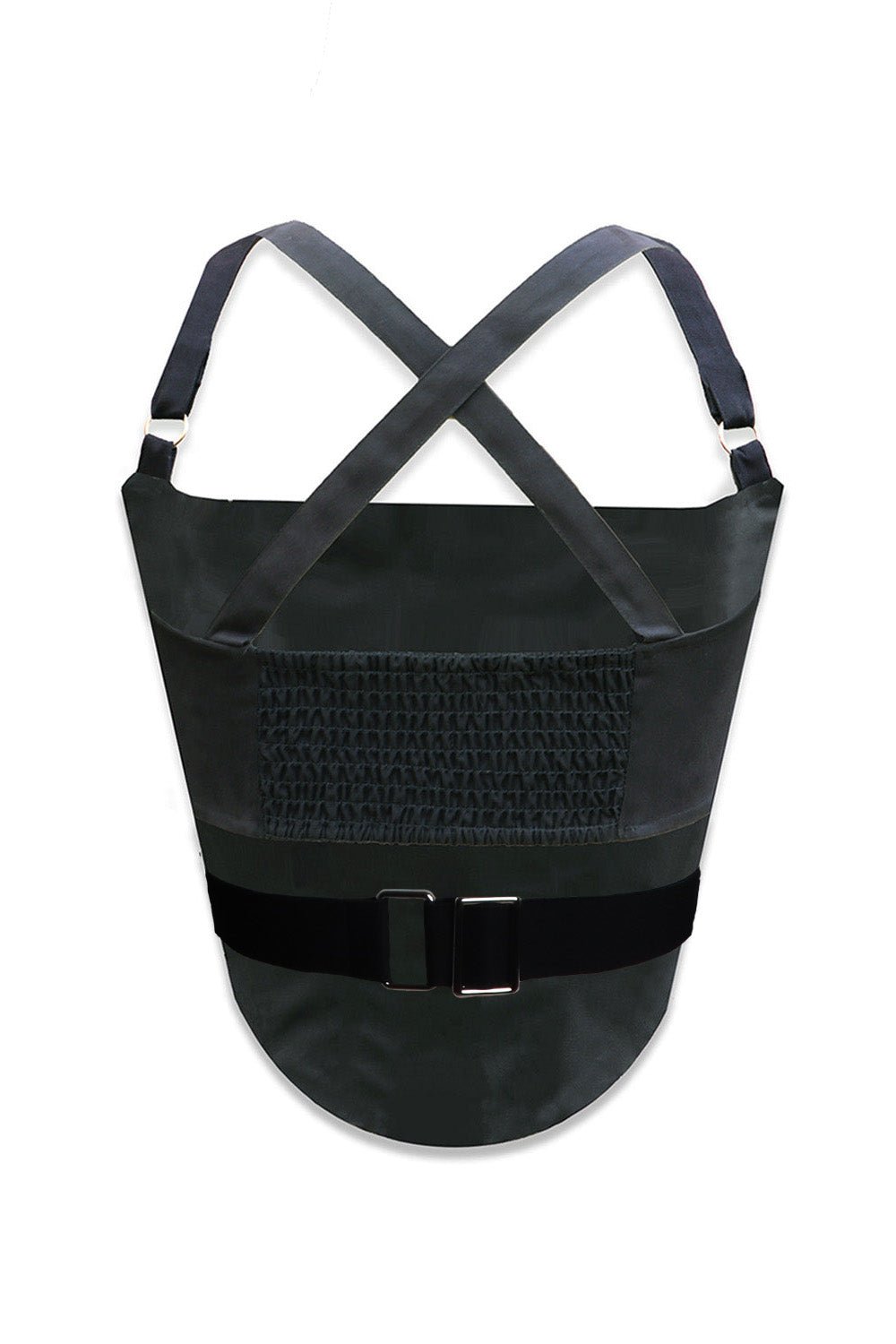 A olive CEO zip-up corset in cotton twill – edgy structured design by Beeglee