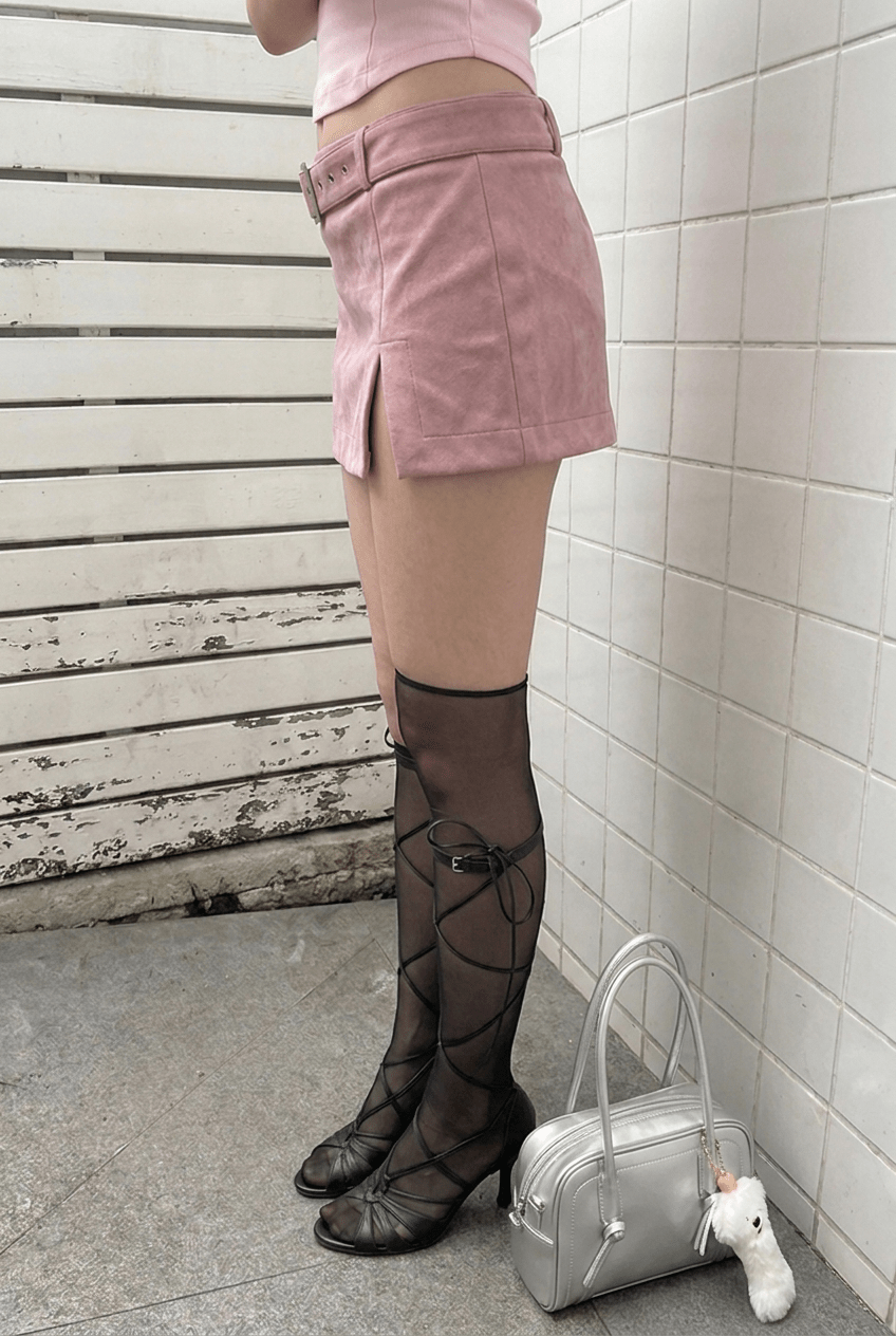 Pink Blush Belted Skirt - BEEGLEE