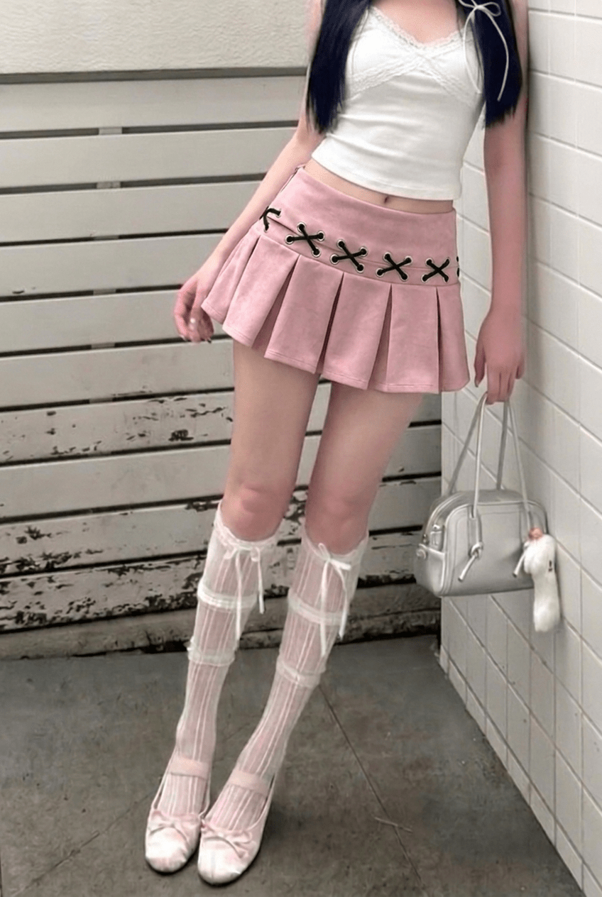 Pink Draw Lace Skort - BEEGLEE
