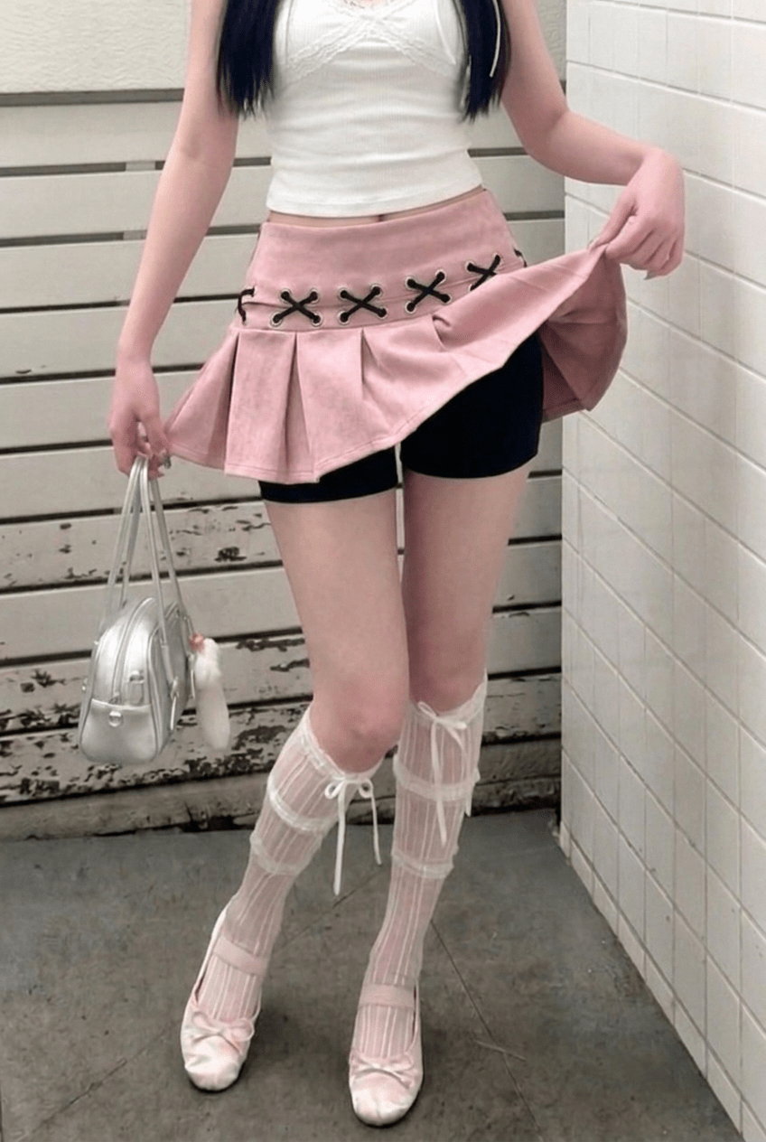 Pink Draw Lace Skort - BEEGLEE