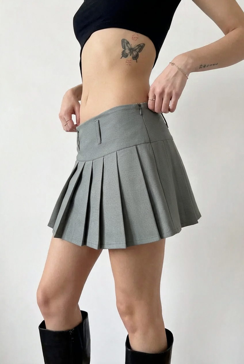 Sage Pleated Tennis Skort - side view with zip