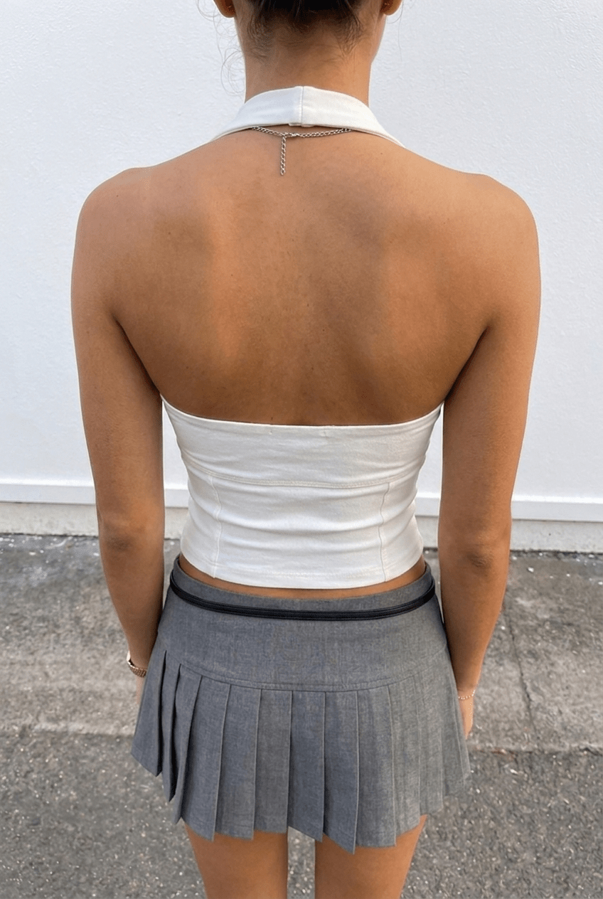 White Beatrice Halter Neck Top - BEEGLEE