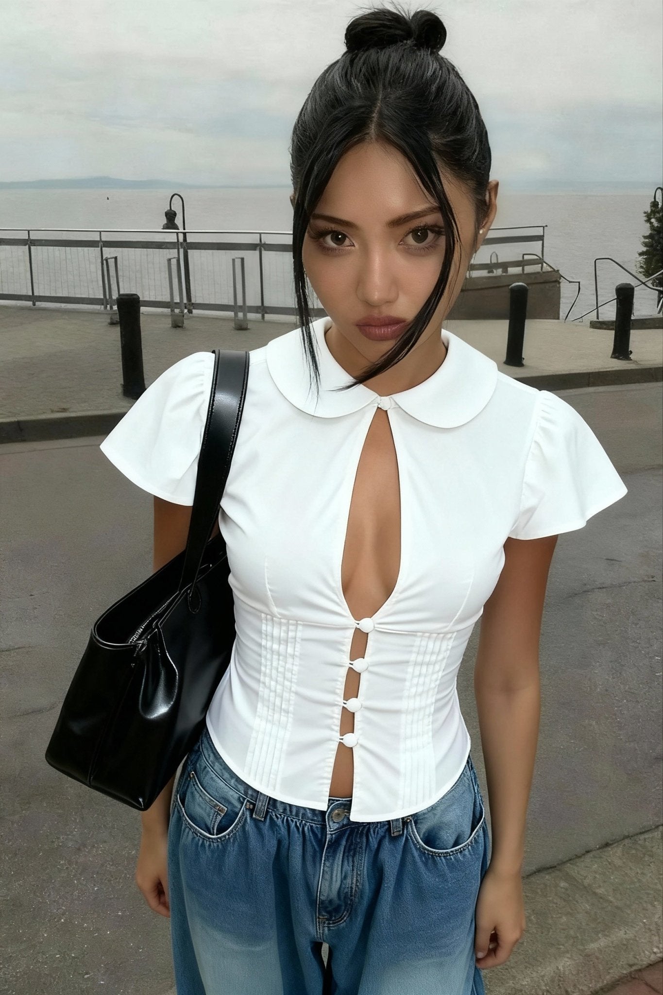 White Blush Collar Shirt - BEEGLEE