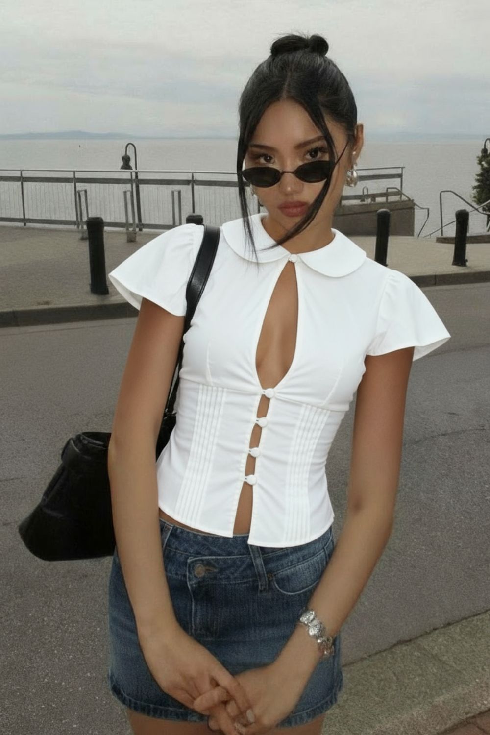 White Blush Collar Shirt - BEEGLEE