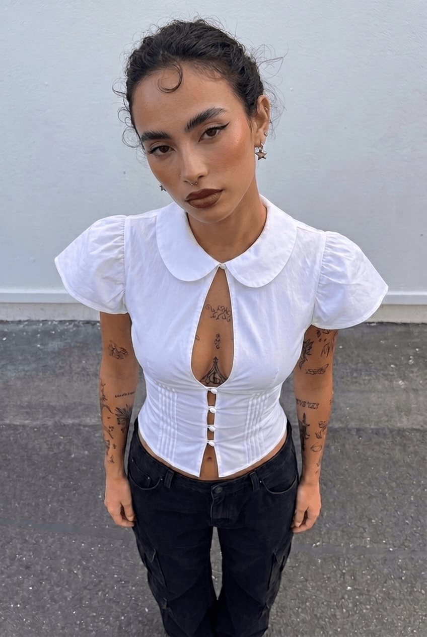 White Blush Collar Shirt - BEEGLEE