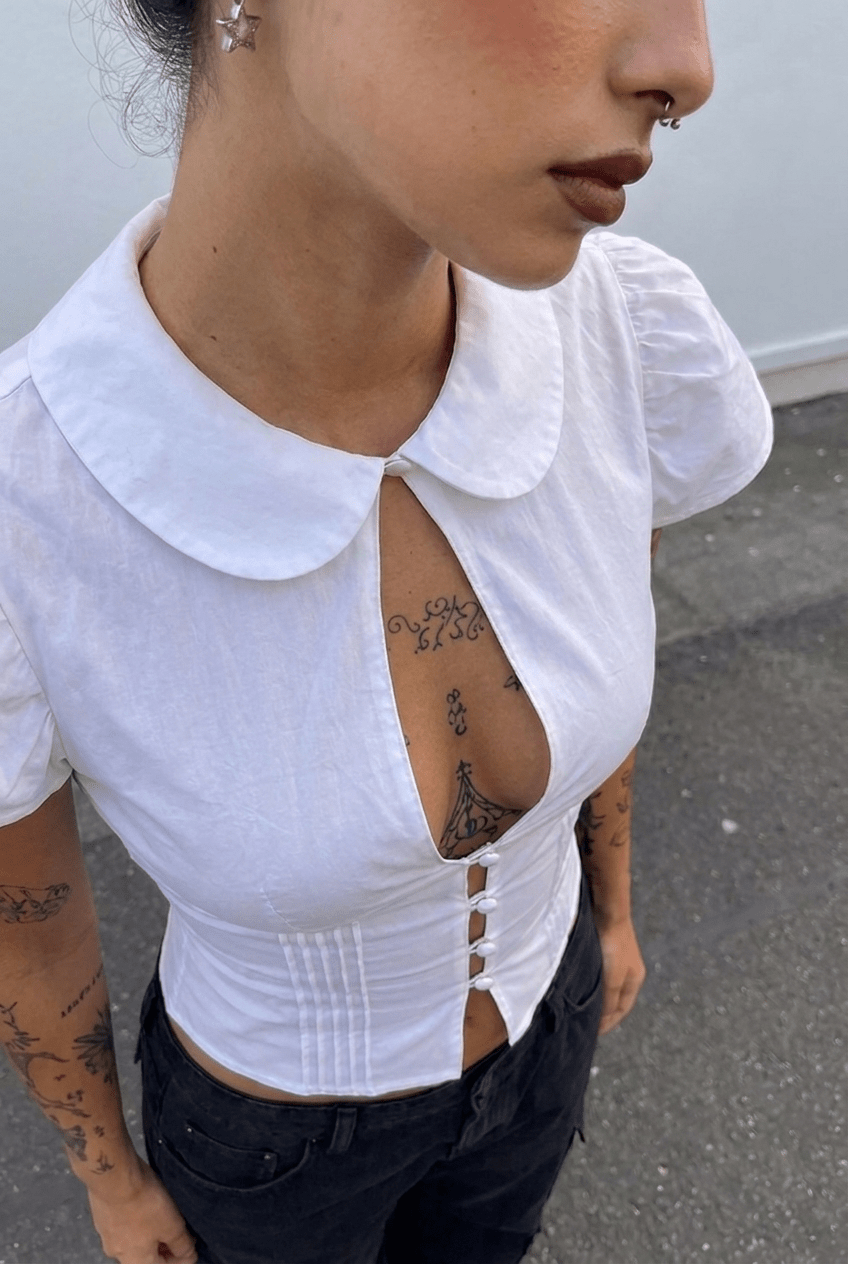 White Blush Collar Shirt - BEEGLEE