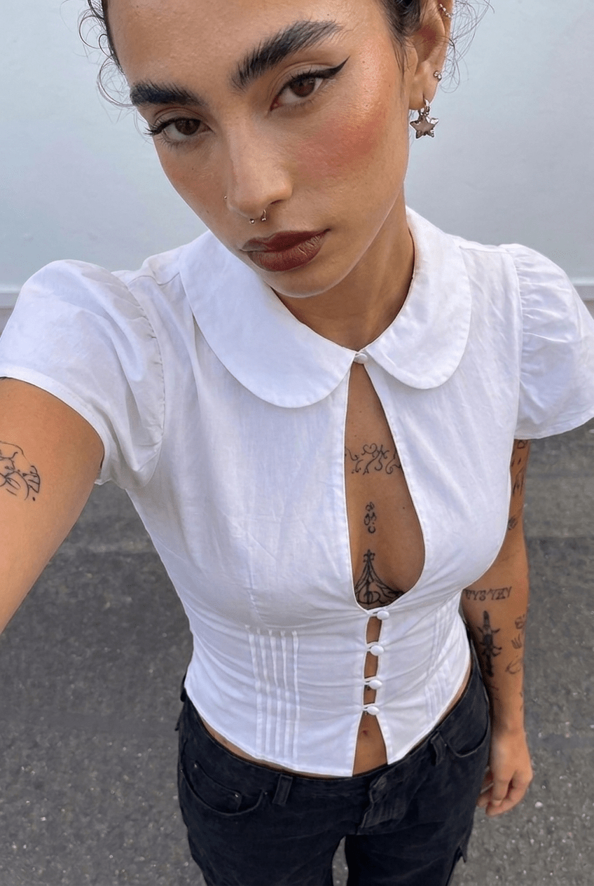 White Blush Collar Shirt - BEEGLEE