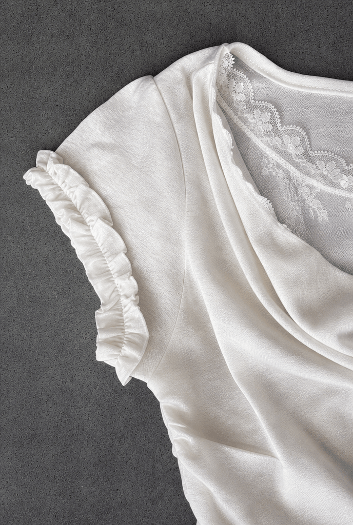 White Cowl Lace Top - BEEGLEE