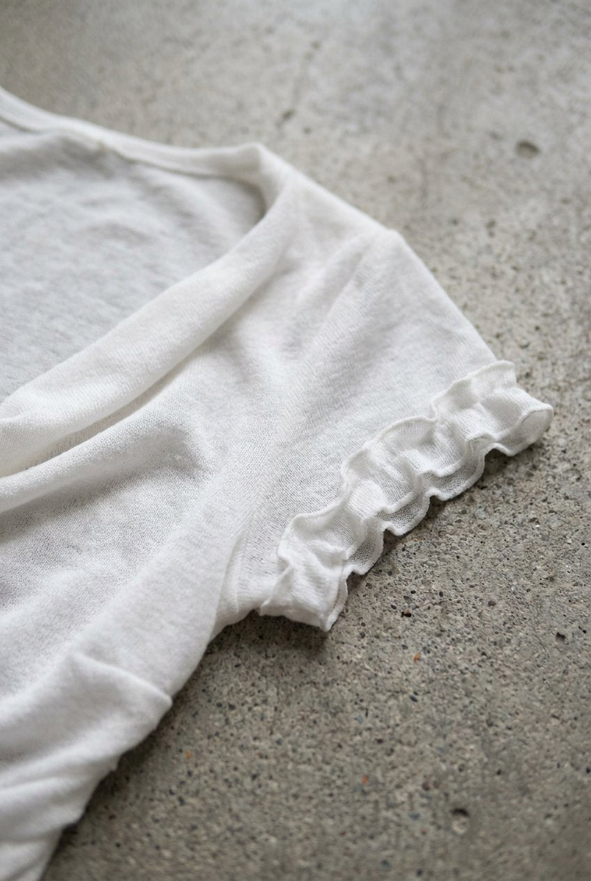 White Cowl Lace Top - frill cap sleeve detail