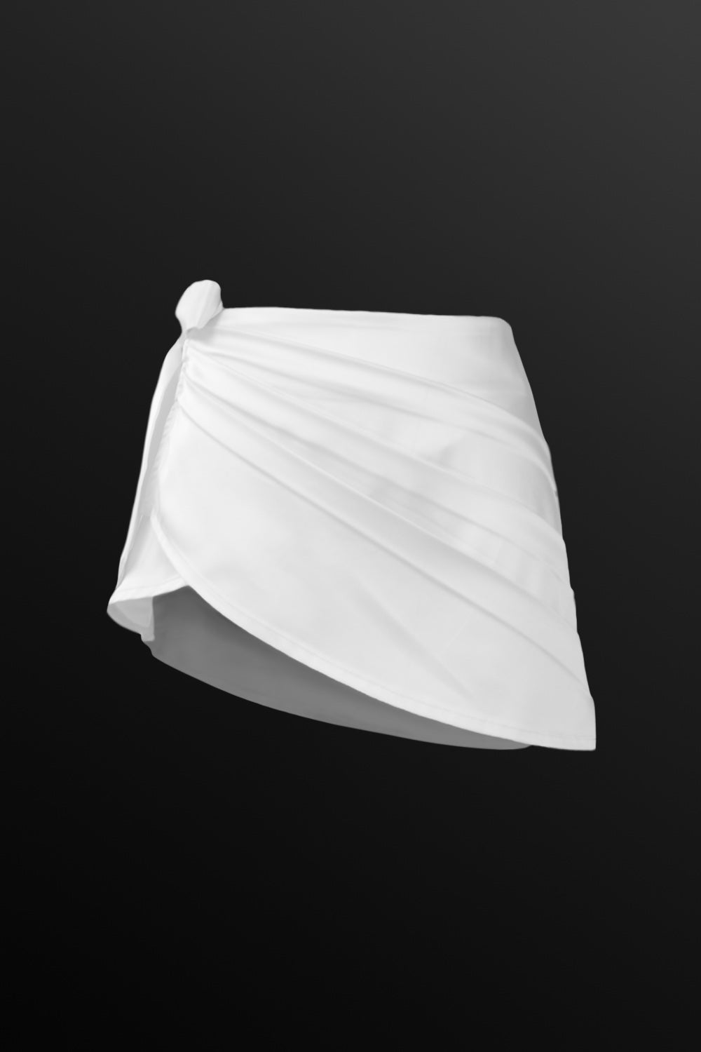 white satin cowl wrap mini skirt with draped front detail