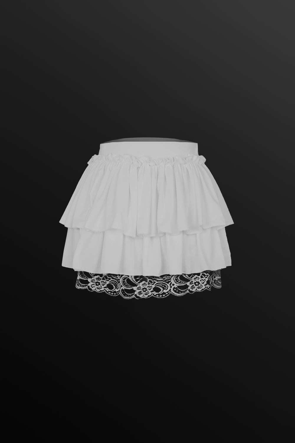 White Double ruffle skirt with lace hem - BEEGLEE