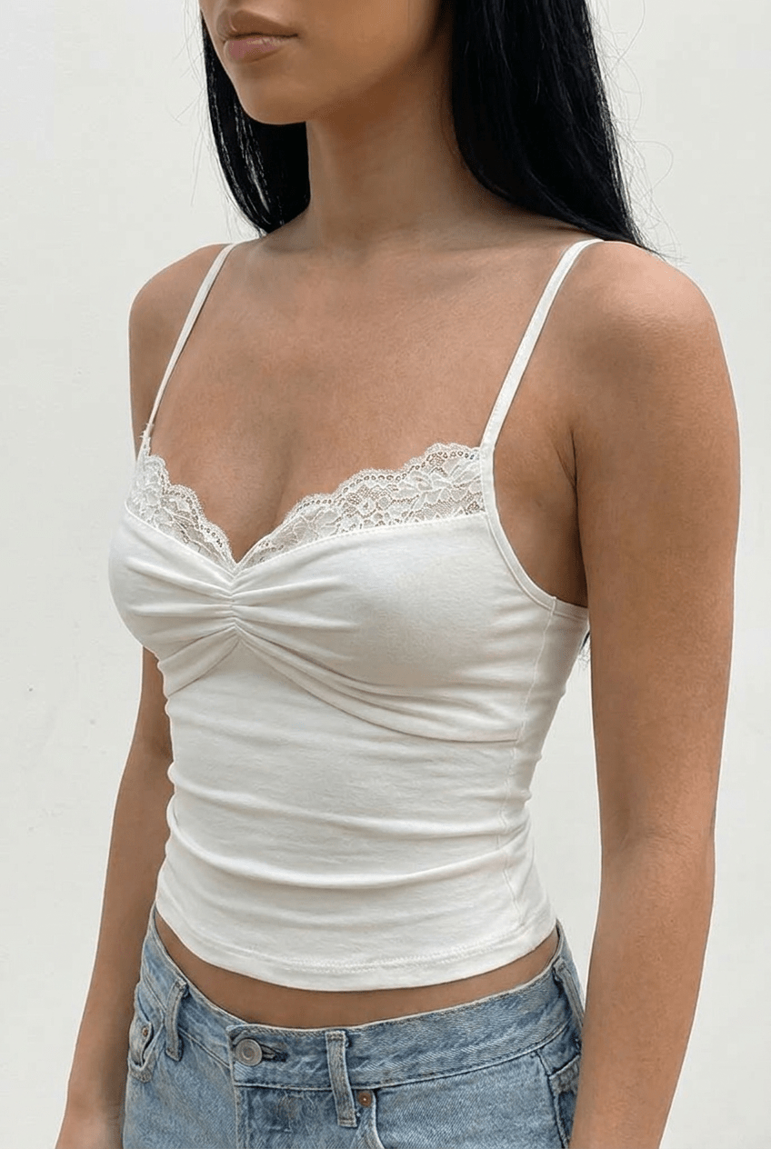 White Gather Bust Lace Top - BEEGLEE