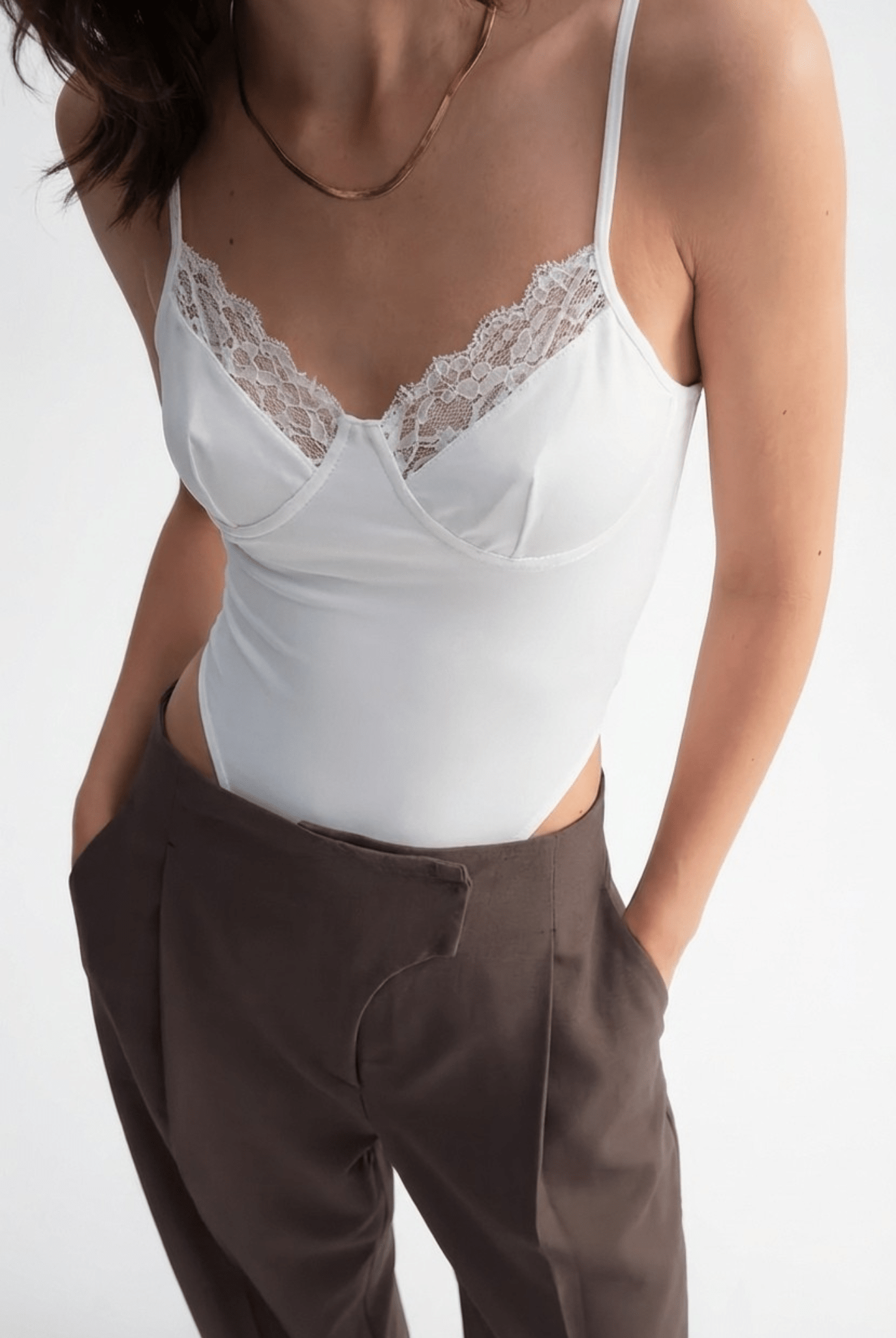 White Laced - Up Bodysuit - BEEGLEE