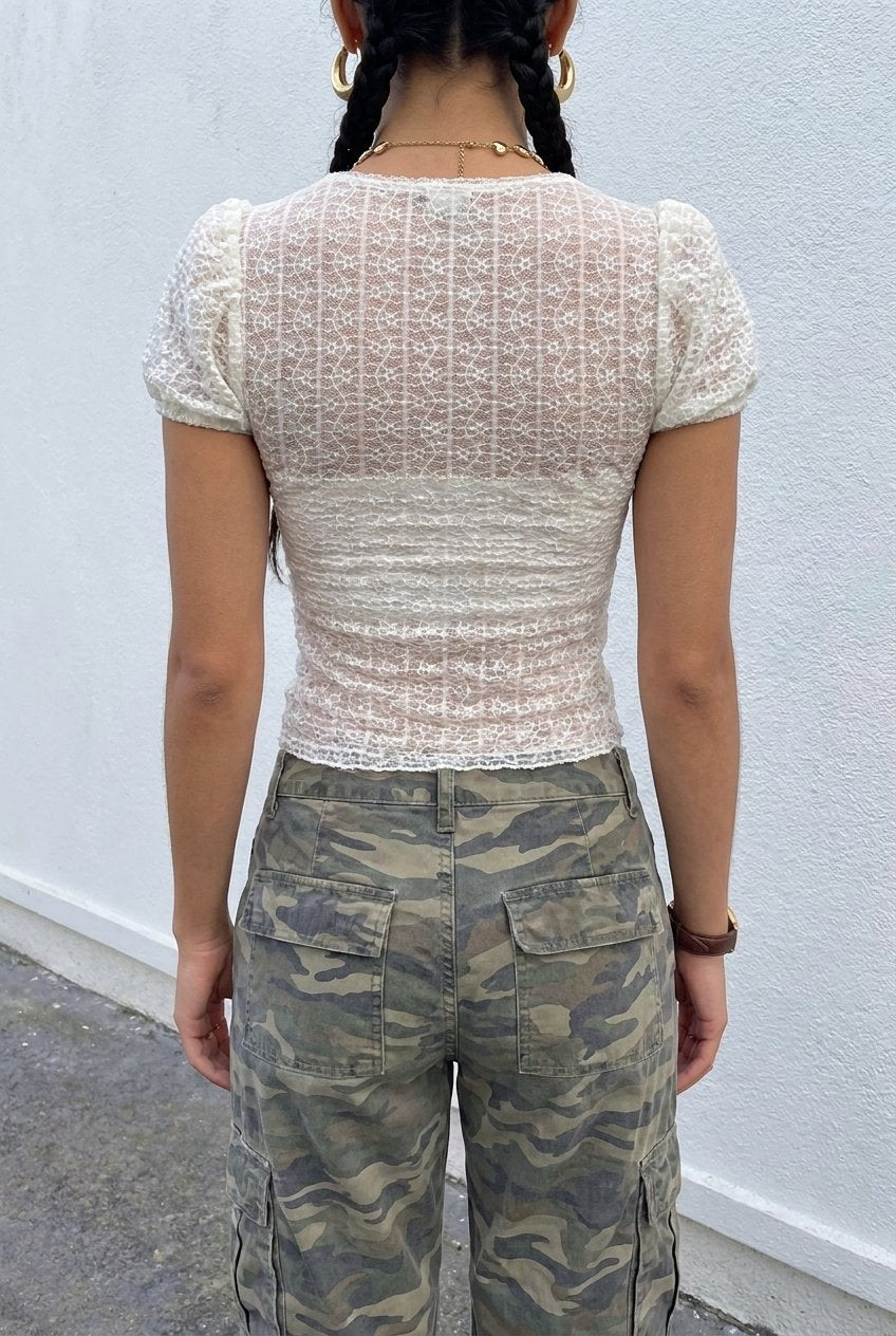 White Ribbon Keyhole Lace Top — sheer lace back