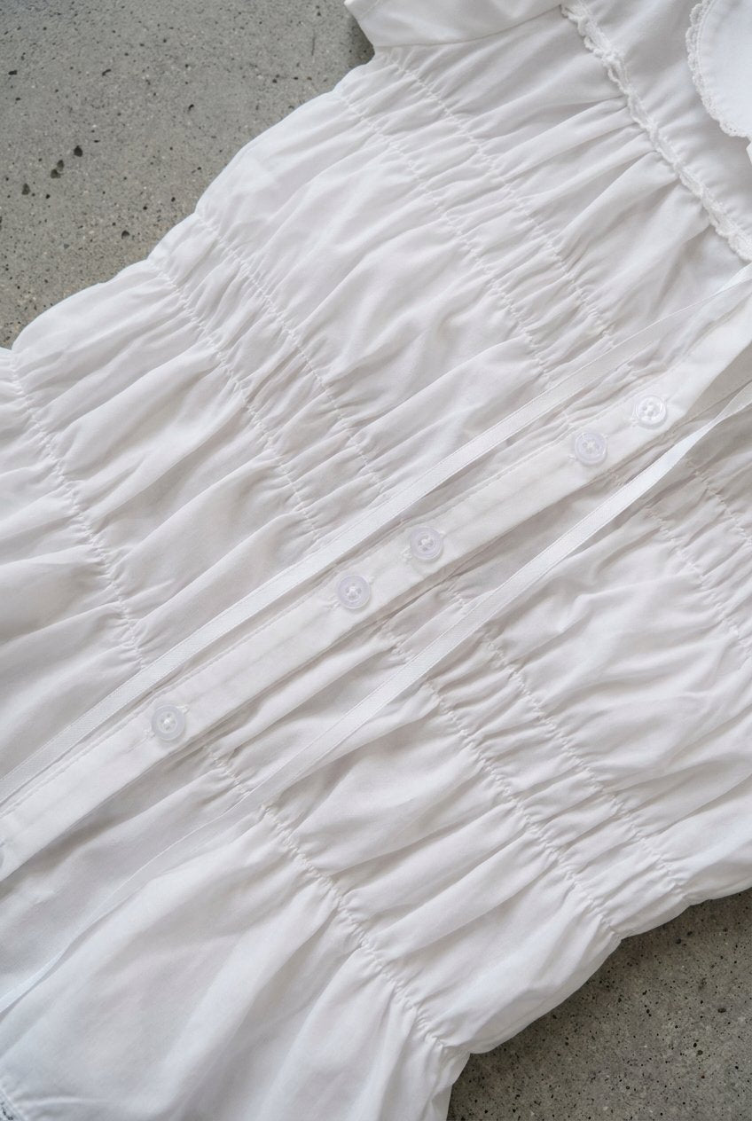 White Shirred Lace Blouse - BEEGLEE