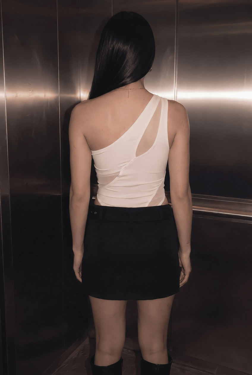 White Swirl Mesh Bodysuit - BEEGLEE