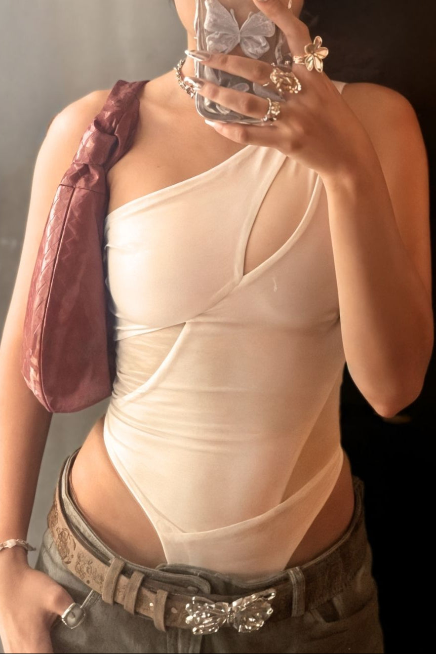 White Swirl Mesh Bodysuit - BEEGLEE