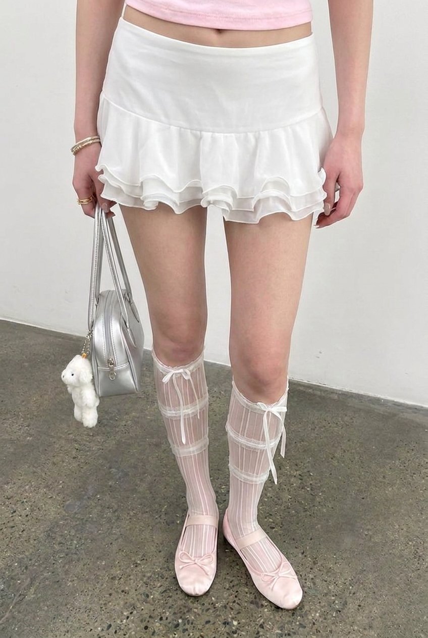 White Tiered Frill Skort - BEEGLEE