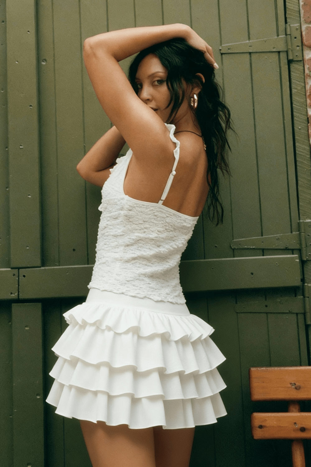 White Tiered Ruffle Skort - BEEGLEE