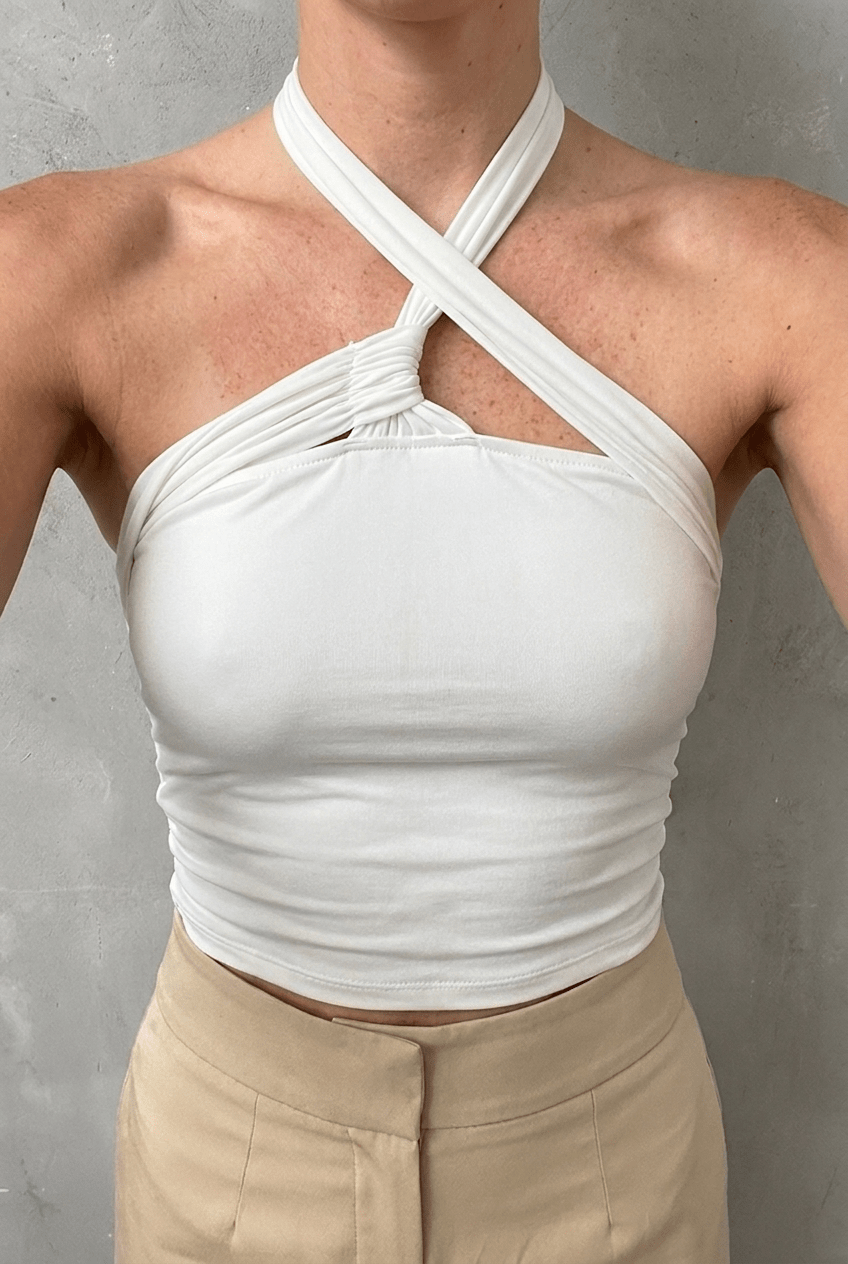 White Turnstyle Ruched Top - BEEGLEE