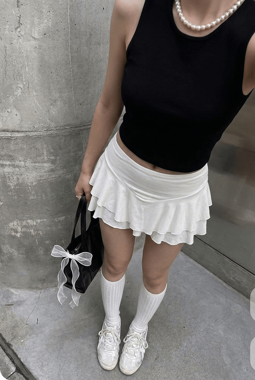 White V - Shape Ruffle Skort - BEEGLEE