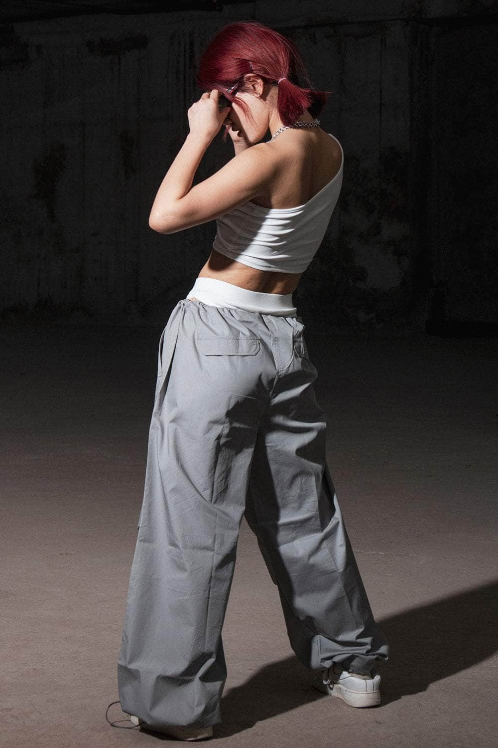 Cool Grey Oversized Parachute Pants - BEEGLEE