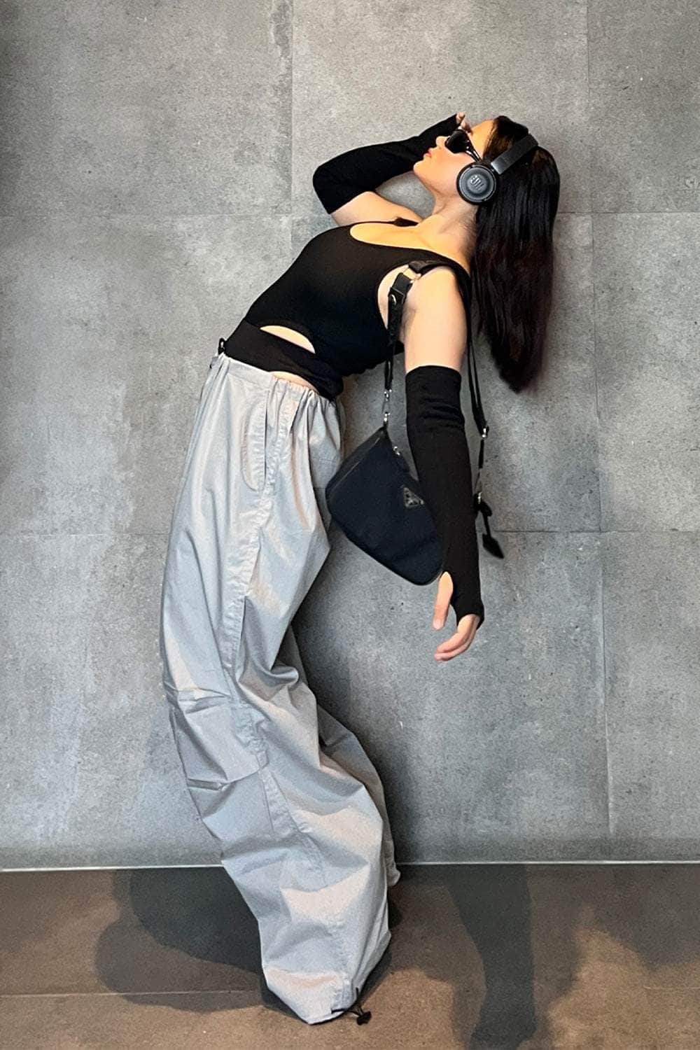 Cool Grey Oversized Parachute Pants - BEEGLEE