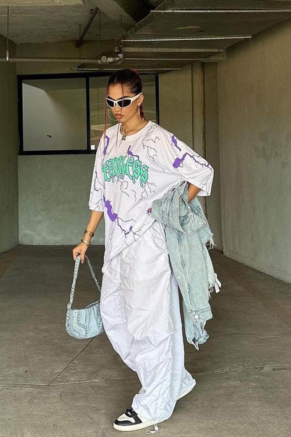 White Oversized Parachute Pants - BEEGLEE