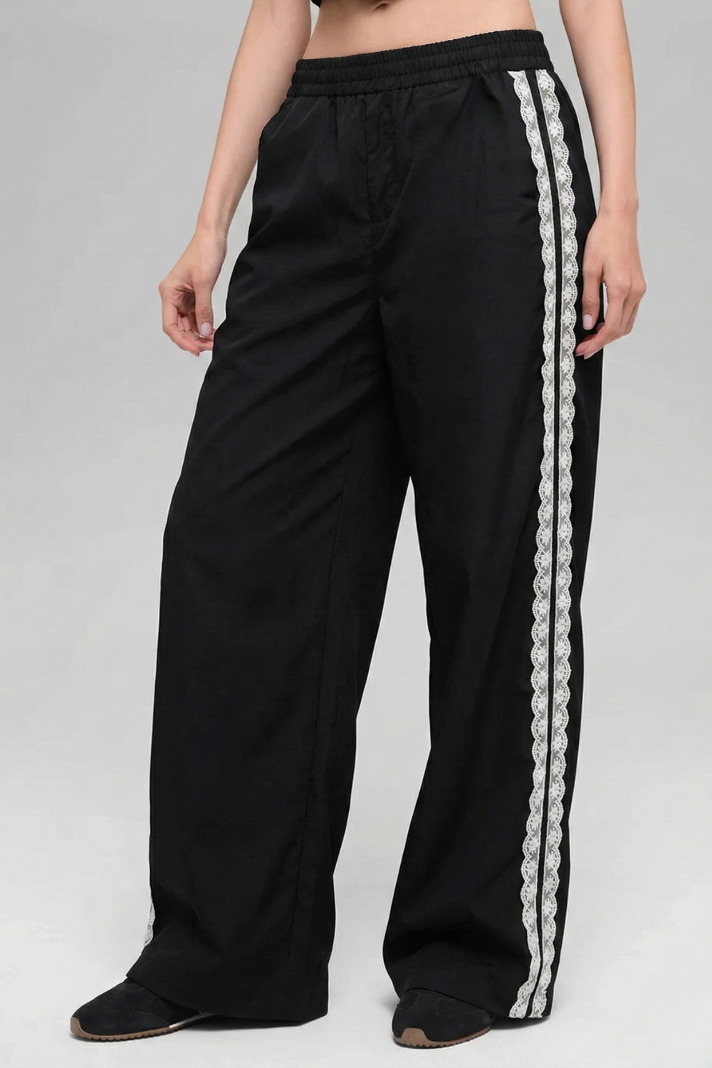 Black Lace Bloom Track Pants