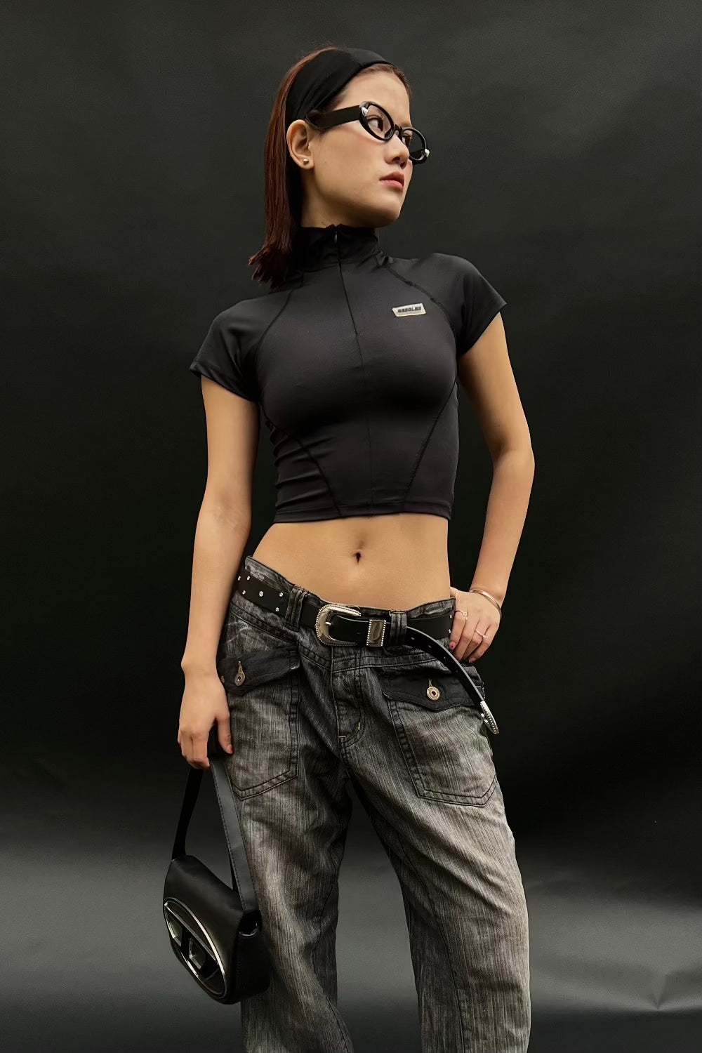 Black cropped racer top
