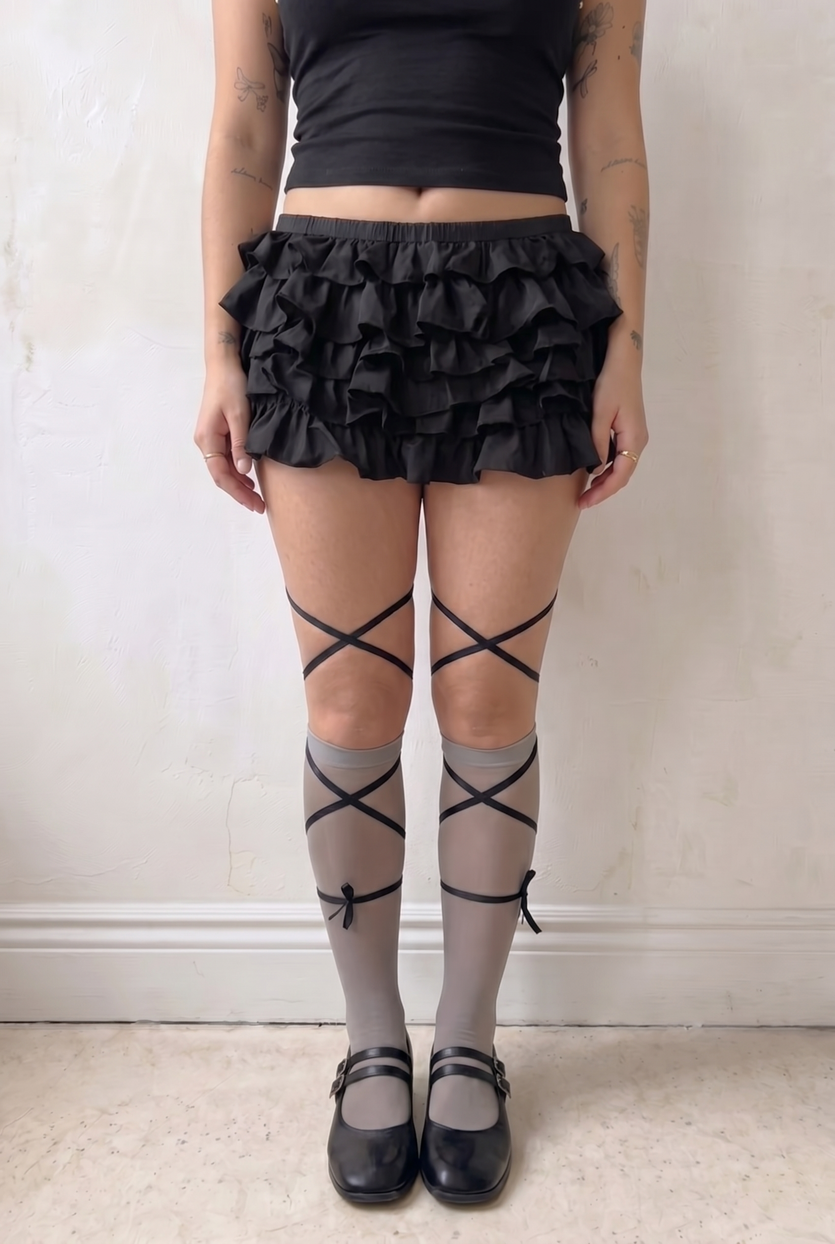 Black Opera Ruffle Skort with Lace