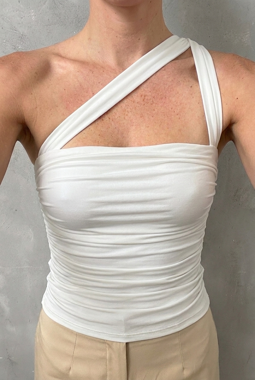 White Turnstyle Ruched Top