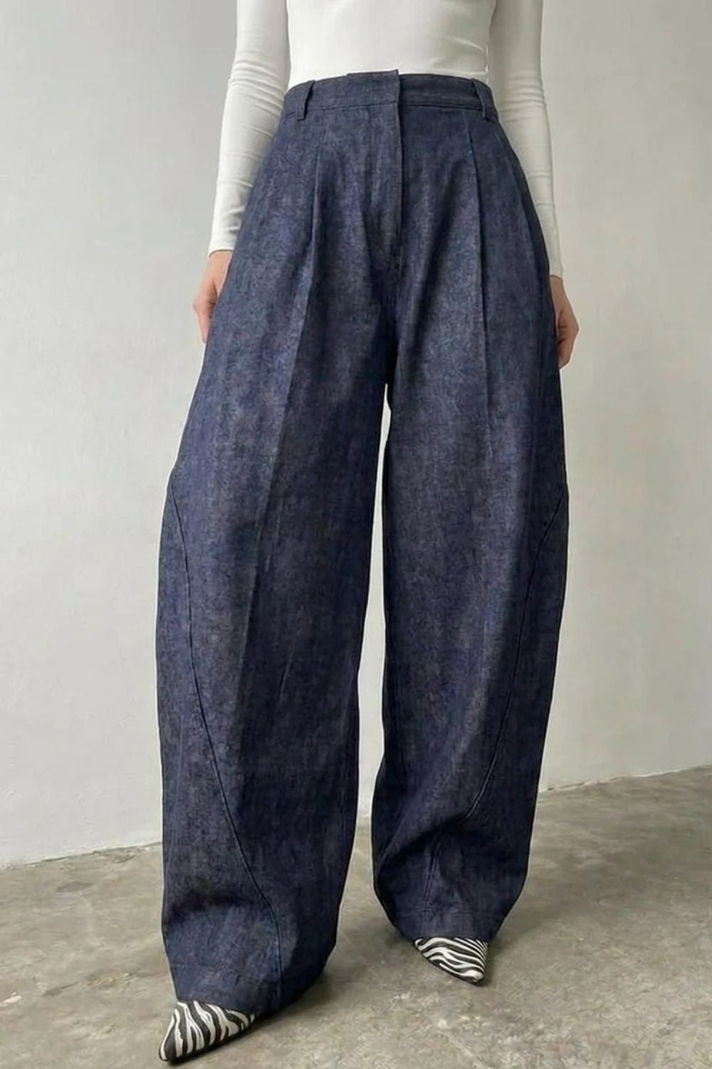 Blue Pleated Denim Pants