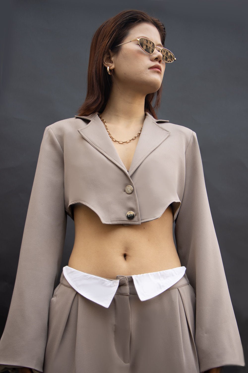 Beige Swan Structured Blazer - BEEGLEE