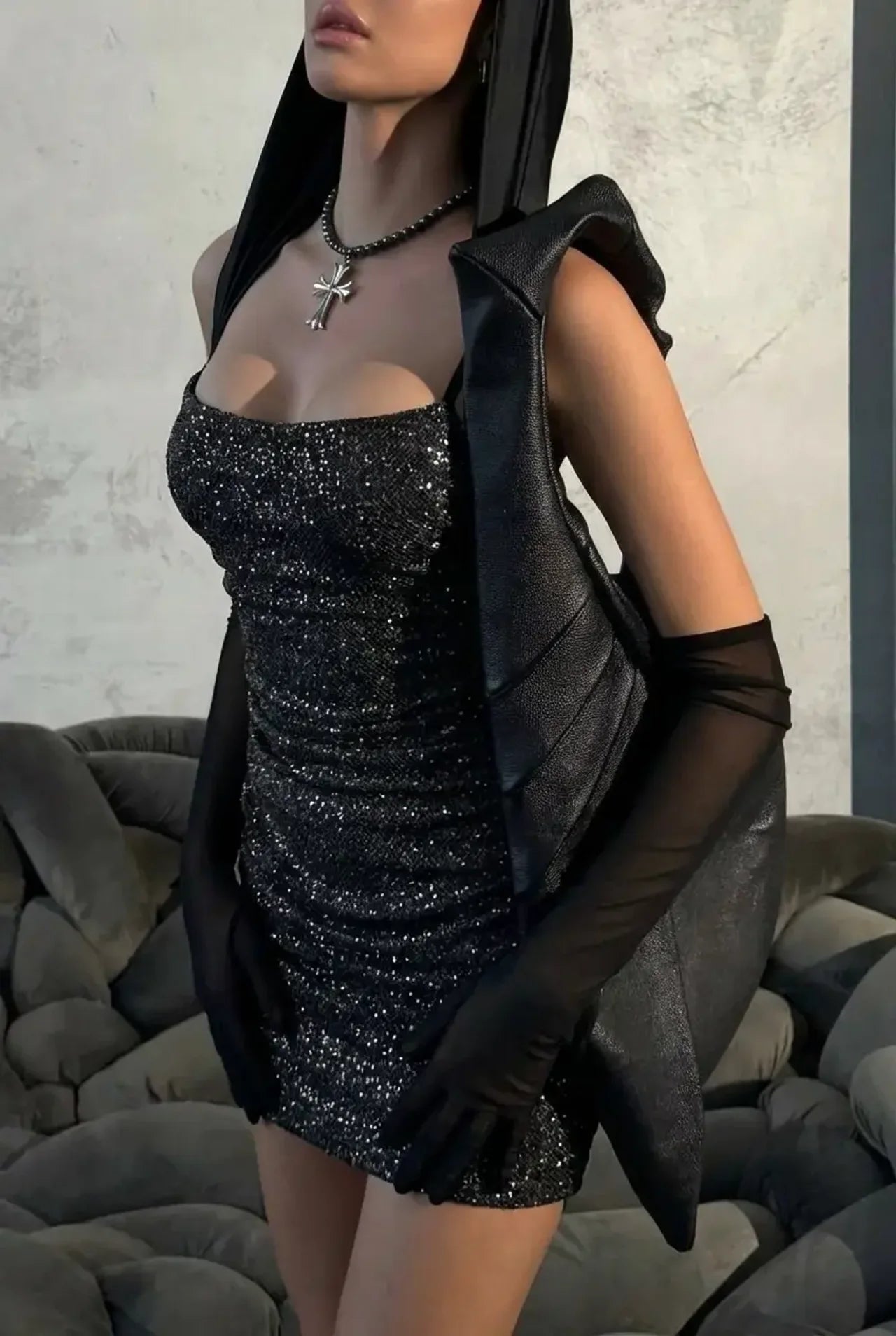 Black Ash sequins Dress - BEEGLEE