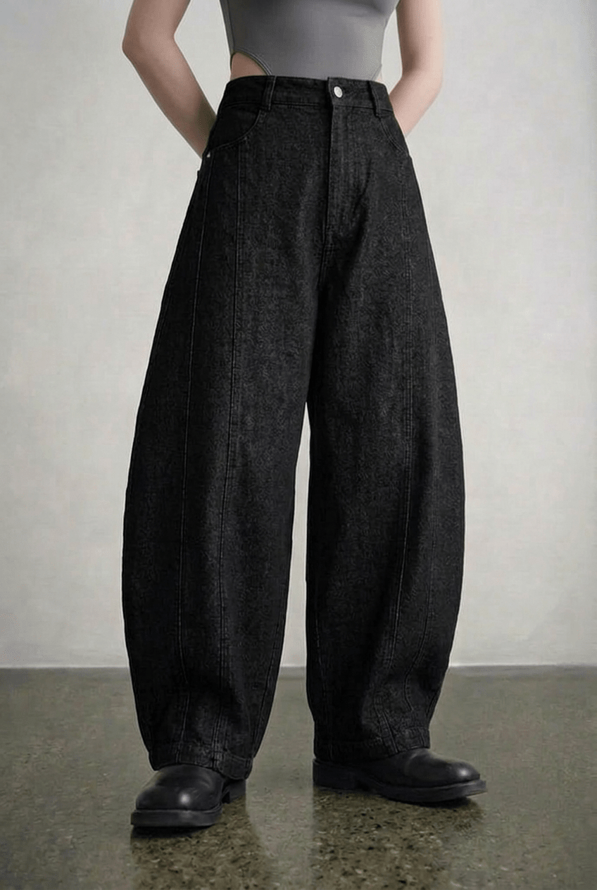 Black Barrel Denim Pants - BEEGLEE