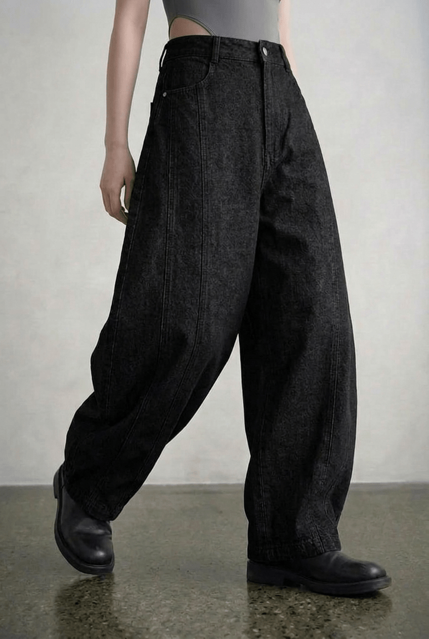 Black Barrel Denim Pants - BEEGLEE
