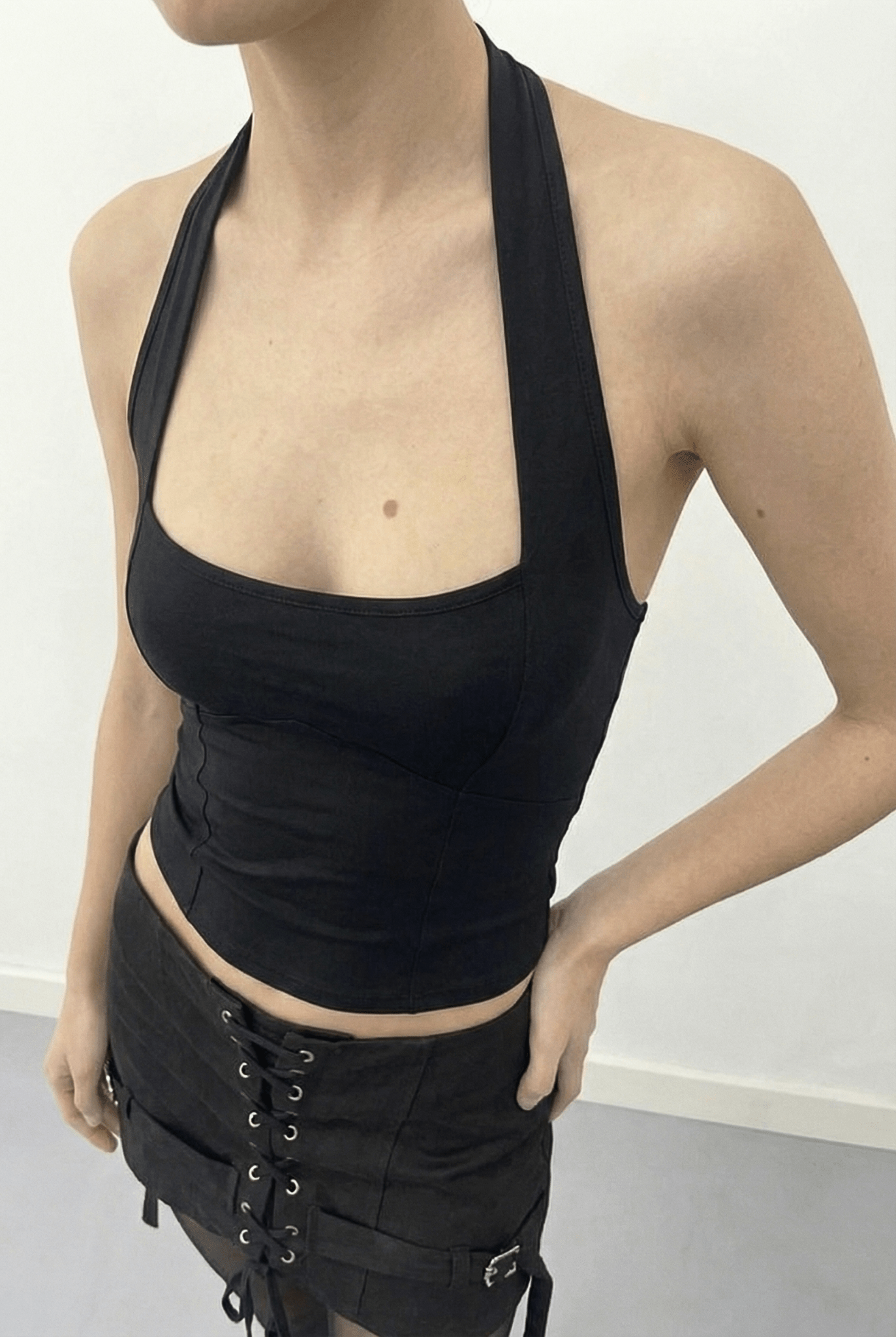 Black Beatrice Halter Neck Top - BEEGLEE