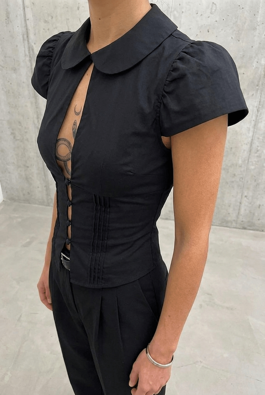 Black Blush Collar Shirt - BEEGLEE
