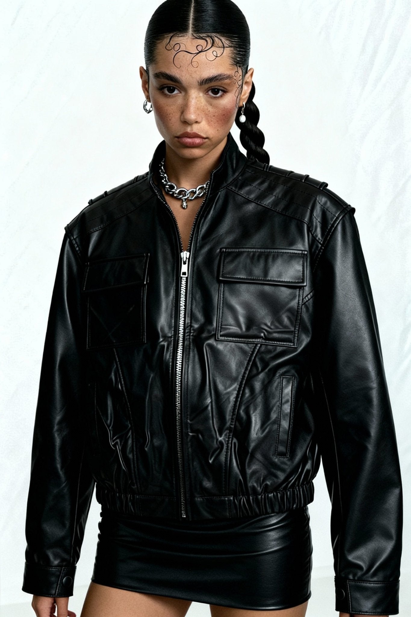 Black bomber leather jacket