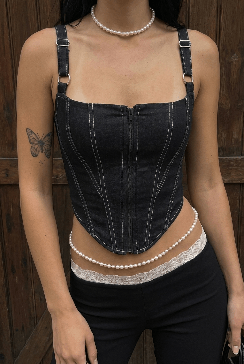 Black CEO Zip-Up Corset - BEEGLEE