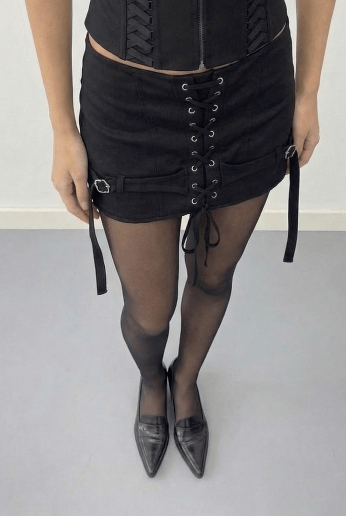 Black Cinch Drawstring Skort - BEEGLEE